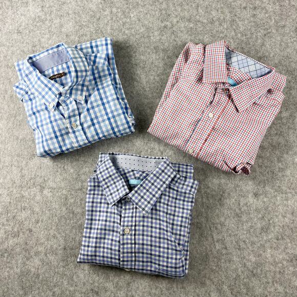 J McLaughlin Shirt Lot of 3 Mens Medium Check Plaid Button Up Cotton Flip Cuff - Picture 2 of 16